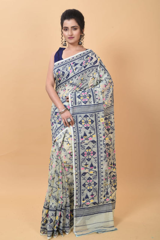 WOVEN DESIGND SOFT DHAKAI JAMDANI SAREE COLOR BEIGE - Rebistore