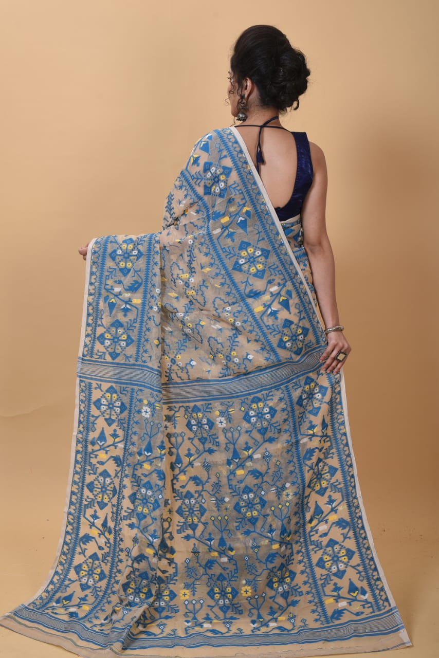 WOVEN DESIGND SOFT DHAKAI JAMDANI SAREE COLOR BEIGE - Rebistore