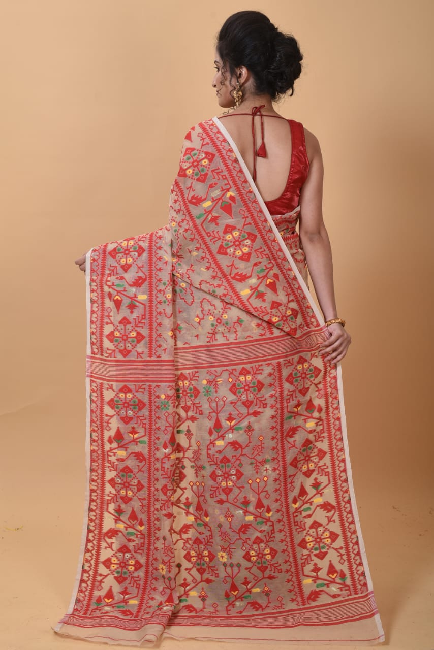 WOVEN DESIGND SOFT DHAKAI JAMDANI SAREE COLOR BEIGE - Rebistore