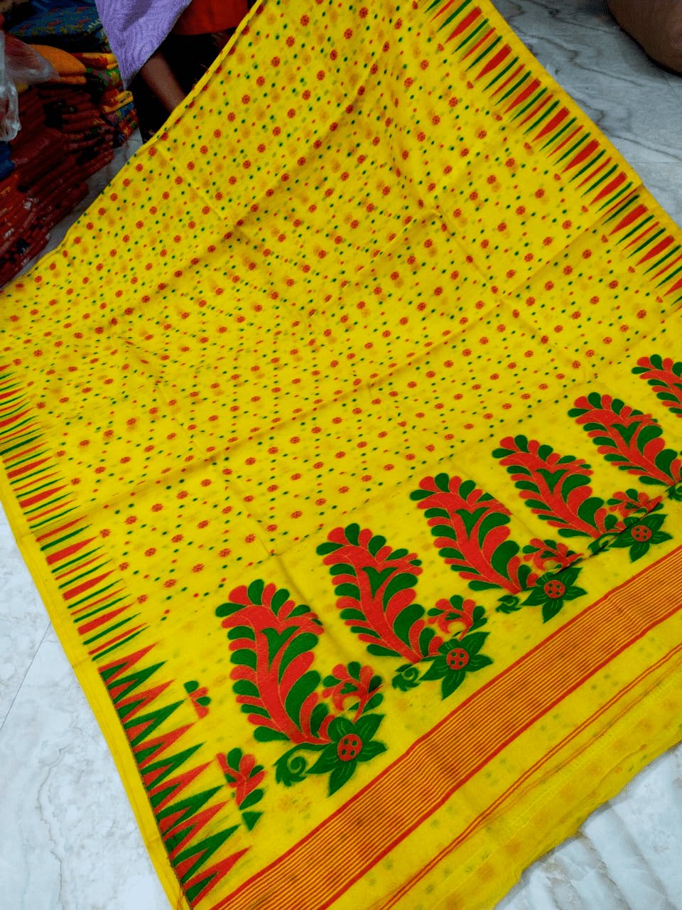 Woven Jamdani Cotton Silk Saree Color Yellow - Rebistore