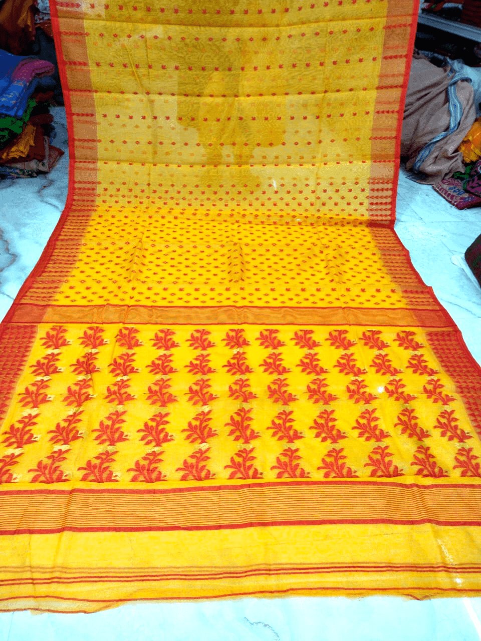 Woven Jamdani Cotton Silk Saree Color Yellow - Rebistore