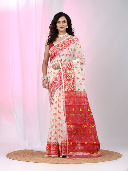 Woven Design Dhakai Jamdani Saree Cotton Silk