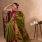 Airy Organic Tissue Silk Saree in Olive Green - Rebistore