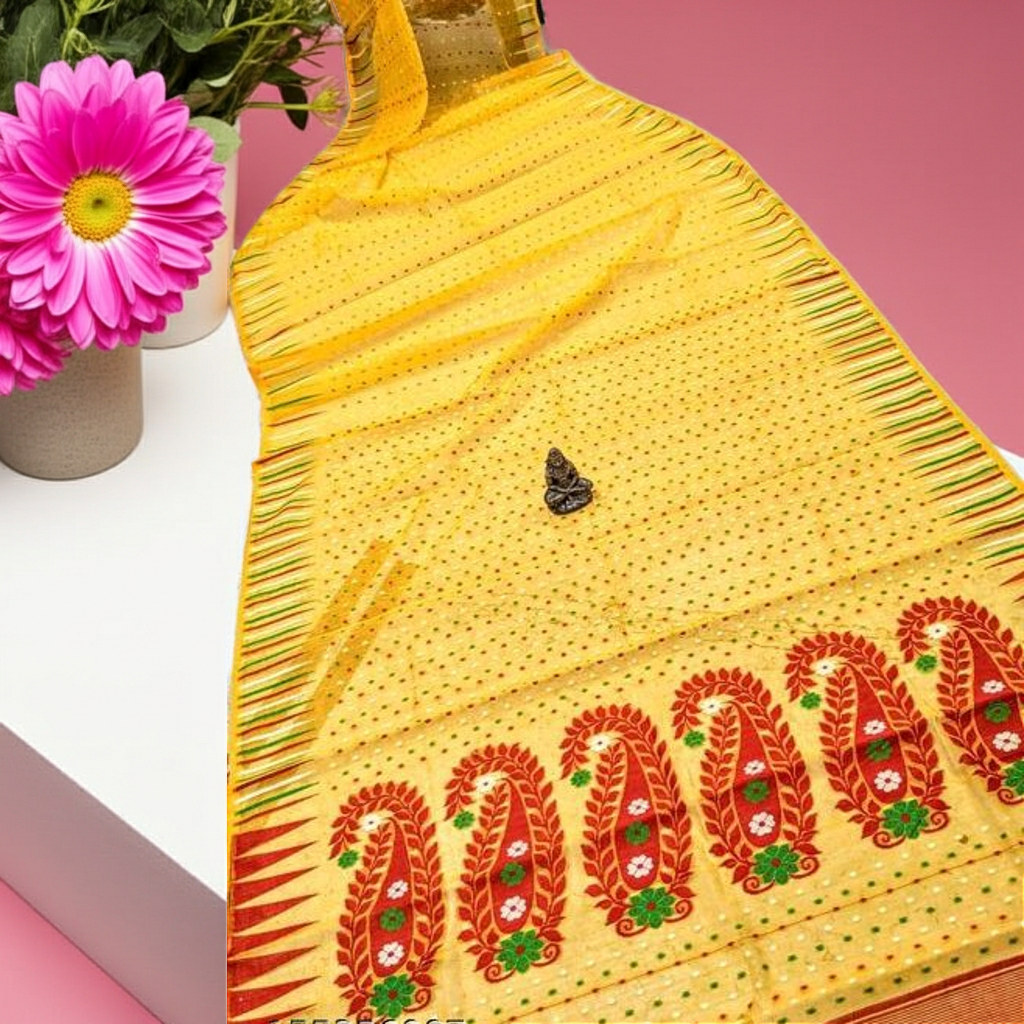 Best Qualty Hazar Buti Jamdani Saree Color Yellow - Rebistore