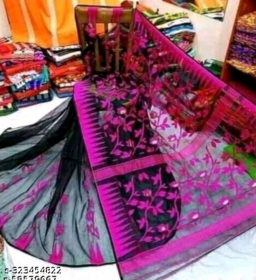 Design Dhakai Jamdani Saree Cotton Silk Color Black - Rebistore