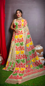 DESIGND DHAKAI JAMDANI SAREE COLOR BEIGE - Rebistore