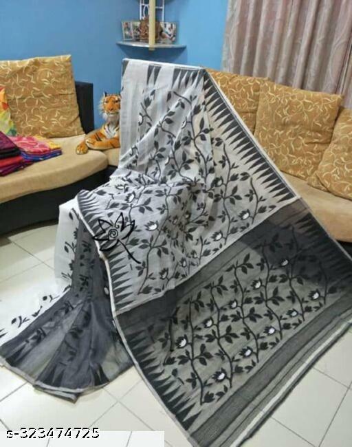 DESIGND JAMDANI SAREE COLOR WHITE Black - Rebistore