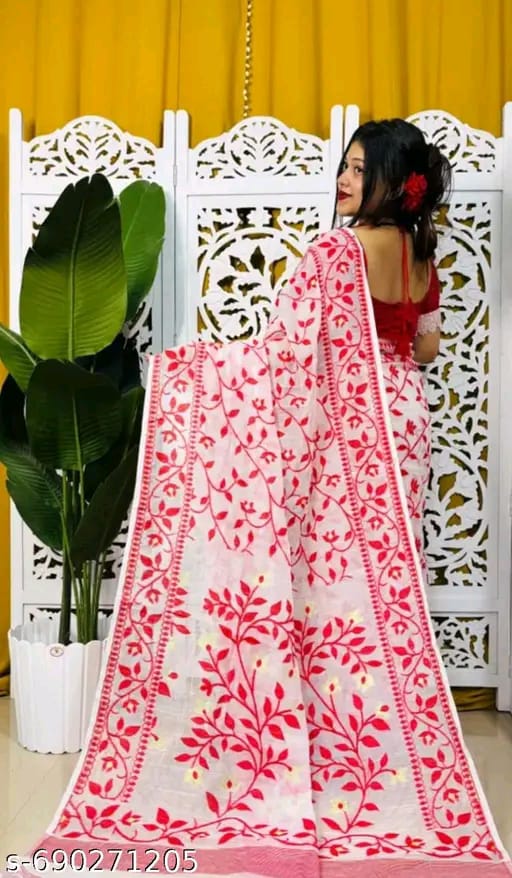 Dhakai Jamdani Saree Cotton Silk Saree Color White - Rebistore