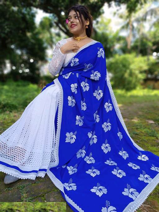 Hakoba Jaba Saree Half In Half Color Blue - Rebistore