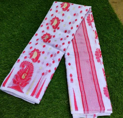 Jamdani Saree Cotton Silk Color White - Rebistore