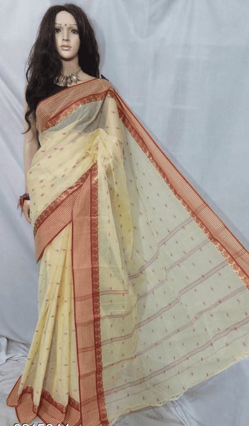 Women’s Cotton HandloomTaant Saree Colour Beige - Rebistore