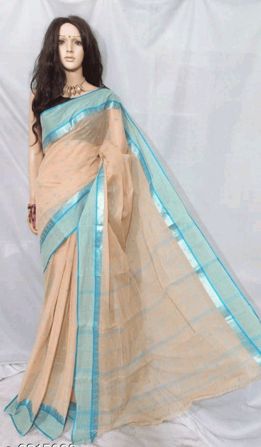 Women’s Cotton HandloomTaant Saree Colour Beige - Rebistore