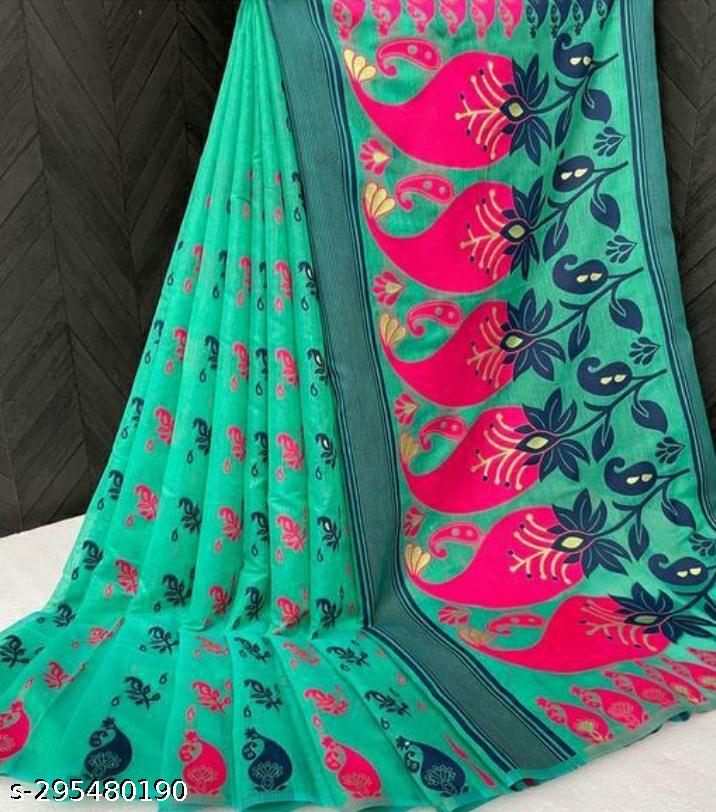 Women’s Dhakai Jamdani Saree Cotton Silk Color Mint green - Rebistore