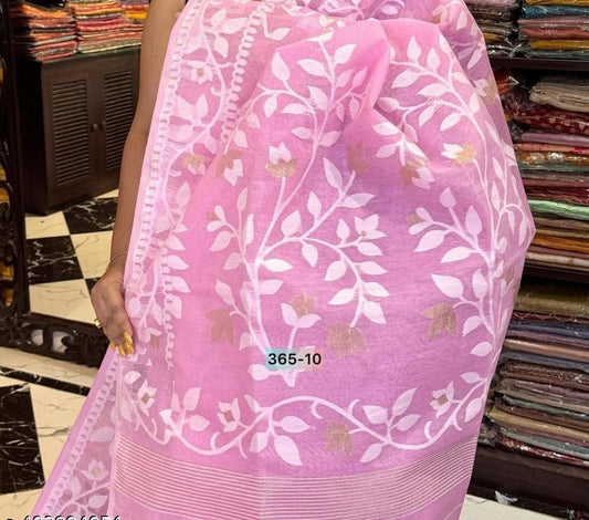 Women's Soft Dhakai Jamdani Saree Color Pink - Rebistore