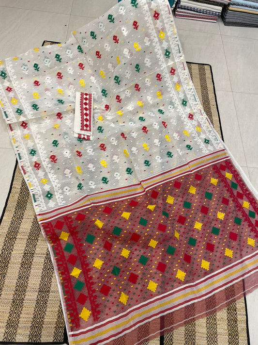 Woven Design Dhakai Jamdani saree Color White - Rebistore