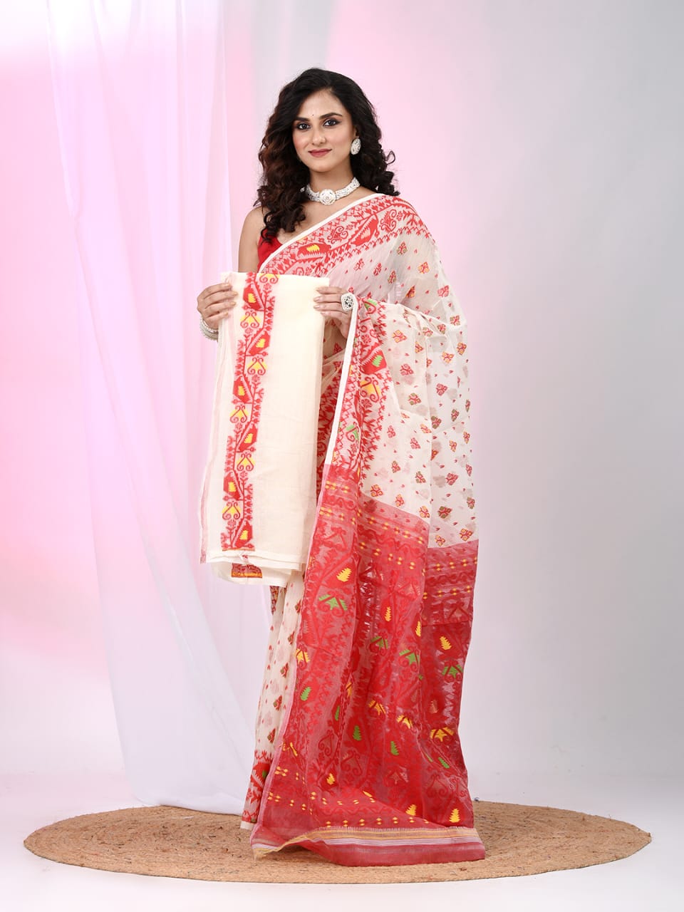 Woven Design Dhakai Jamdani Saree Cotton Silk - Rebistore
