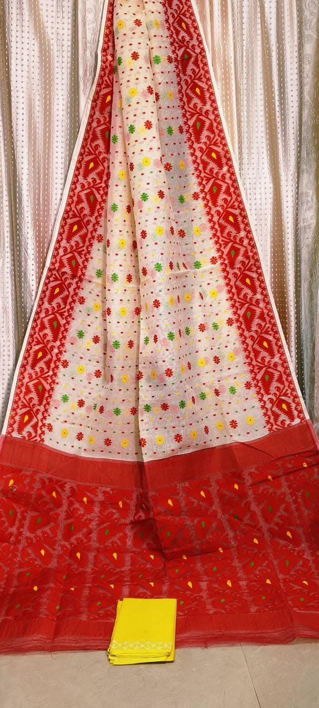 Woven Design Dhakai Jamdani Saree Cotton Silk Color Beige - Rebistore