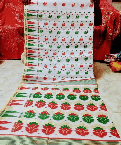 Woven Design Dhakai Jamdani Saree Cotton Silk Color White - Rebistore