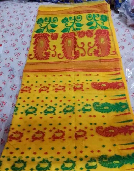 Woven Design Dhakai Jamdani Saree Cotton Silk Pack( 3 ) Color Rani White Yellow - Rebistore