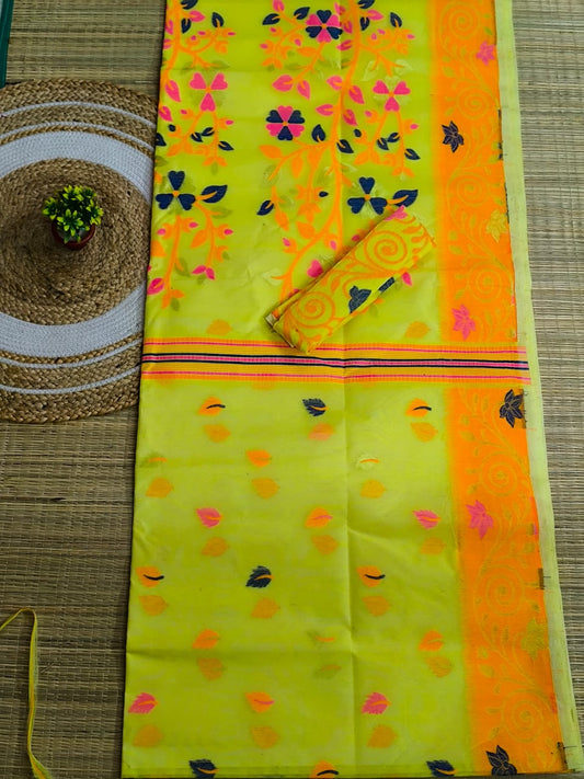 Woven Design Dhakai Jamdani saree with blouse piece - Rebistore