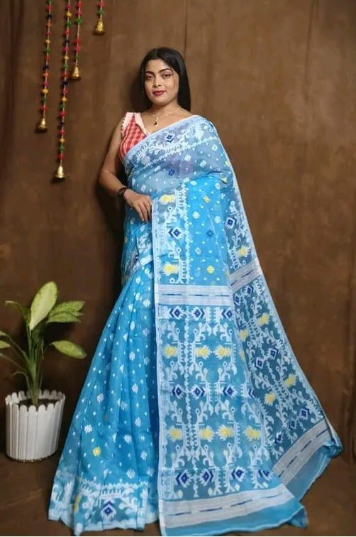 Woven Design Jamdani Saree Color Aqua blue - Rebistore