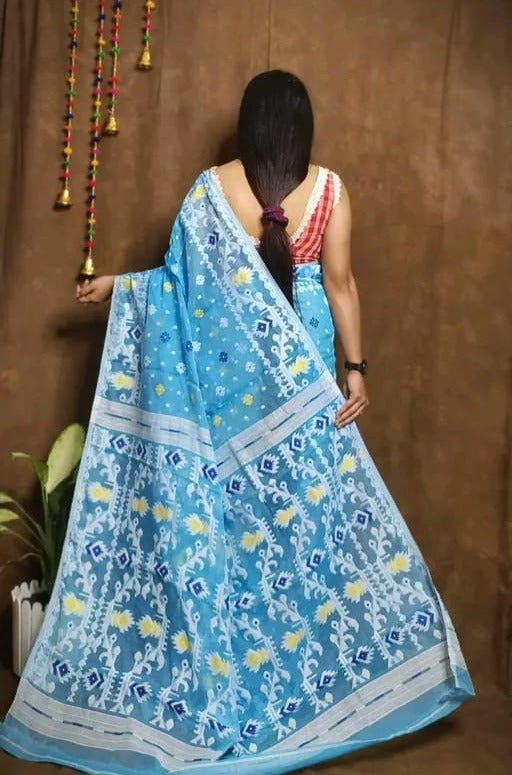 Woven Design Jamdani Saree Color Aqua blue - Rebistore