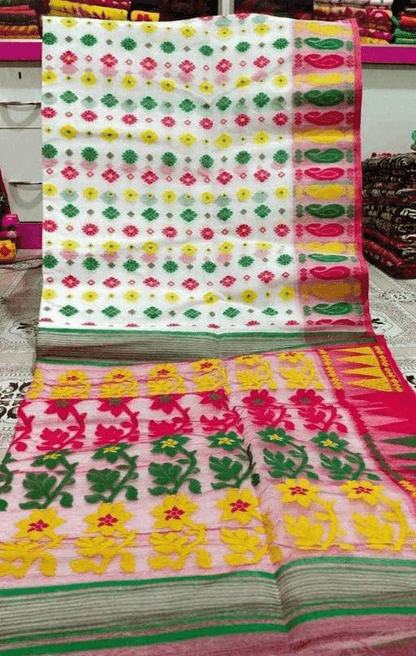 Woven Design Jamdani Saree Color White - Rebistore