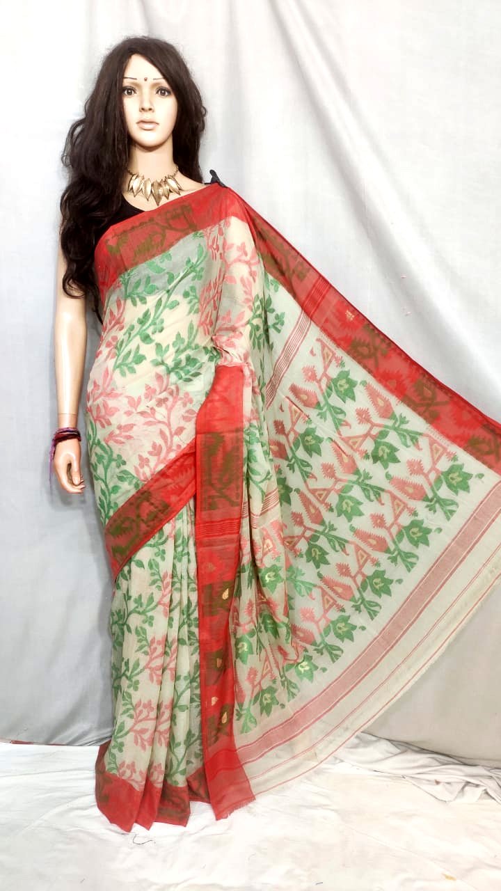 Woven Design Jamdani Saree Cotton Color White - Rebistore