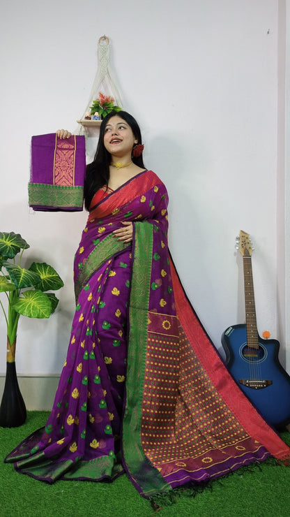 Woven Design Soft Dhakai Jamdani saree - Rebistore
