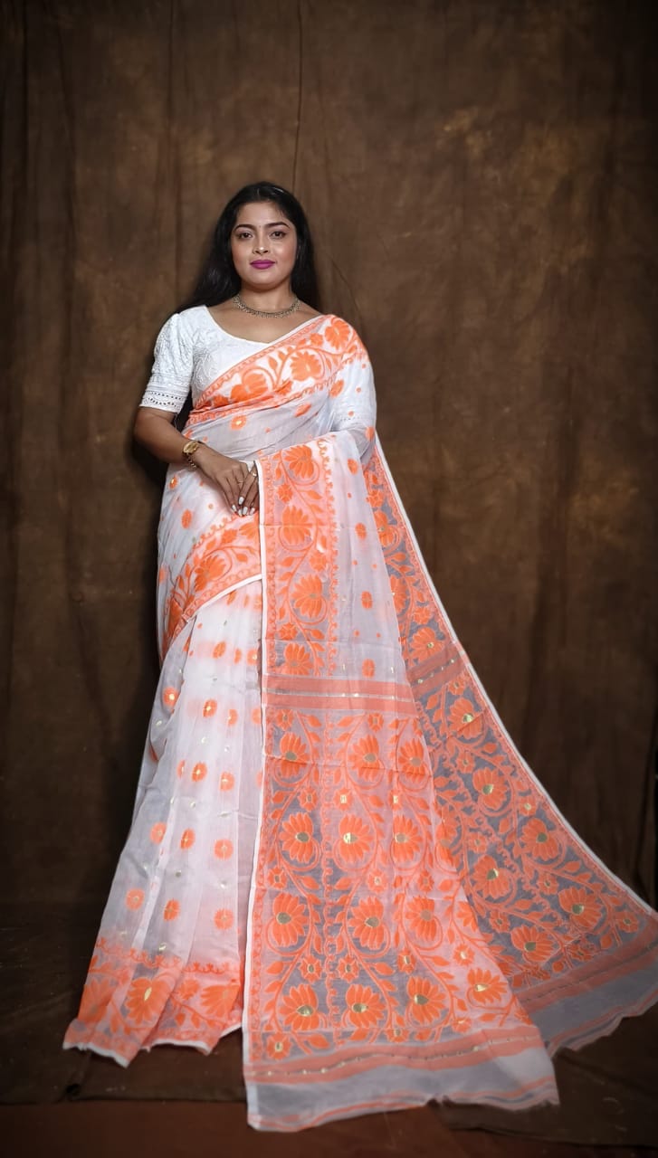 Woven Design Soft Dhakai Jamdani saree Color White - Rebistore