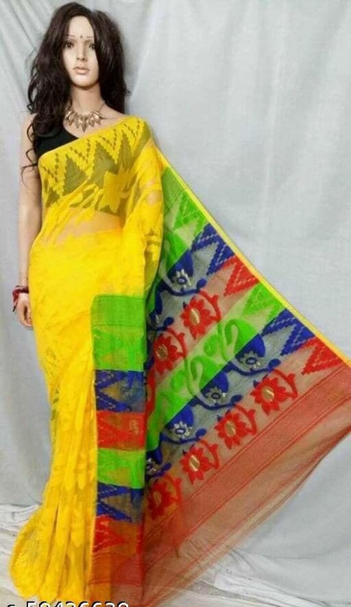 Woven Design Soft Jamdani Saree Cotton Silk Color Yellow - Rebistore