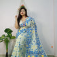 WOVEN DESIGND DHAKAI JAMDANI SAREE COLOR GARLIC WHITE - Rebistore