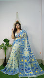 WOVEN DESIGND DHAKAI JAMDANI SAREE COLOR GARLIC WHITE - Rebistore