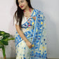 WOVEN DESIGND DHAKAI JAMDANI SAREE COLOR GARLIC WHITE - Rebistore