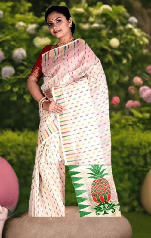 Woven Dhakai Jamdani Saree Cotton Silk Color White - Rebistore