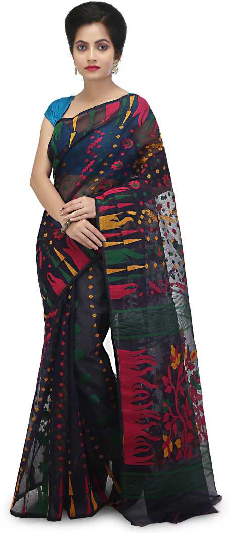 Woven Jamdani Cotton Silk Saree Color Black - Rebistore