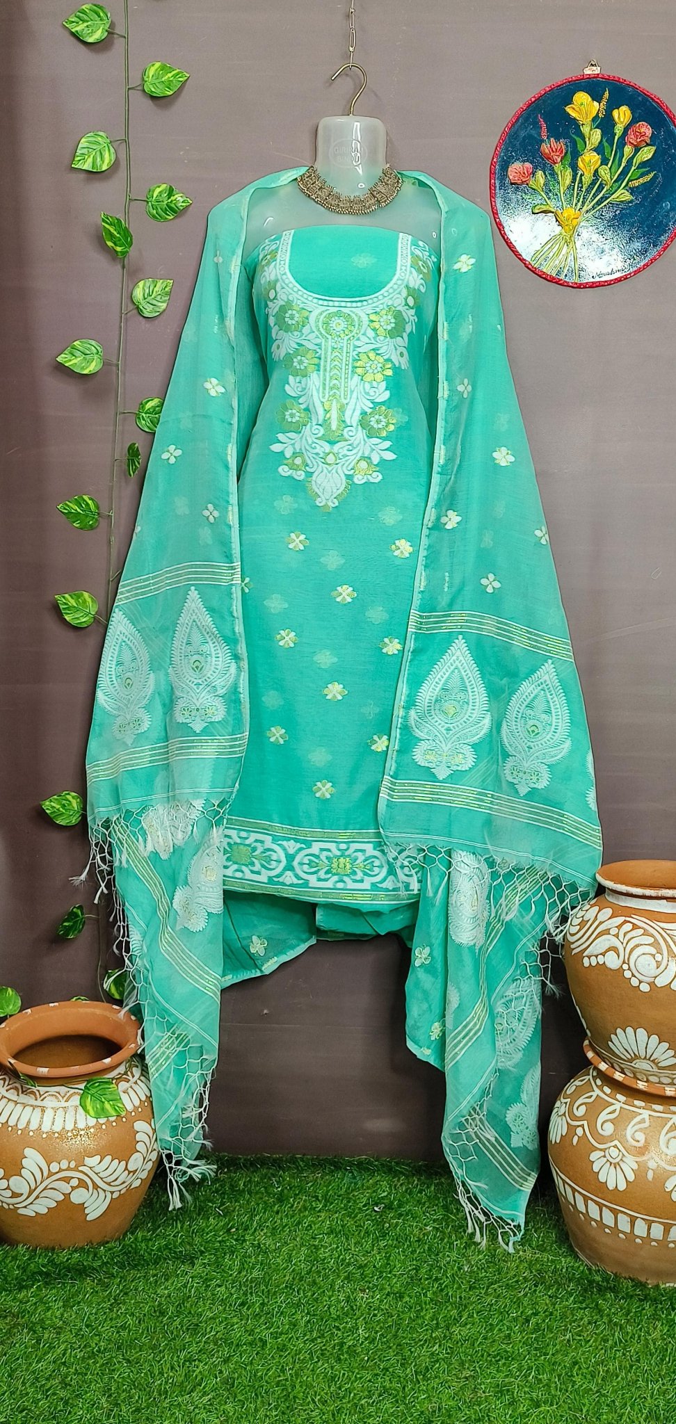 Woven Jamdani Kurta Dupatta Sets Without Unstitched - Rebistore