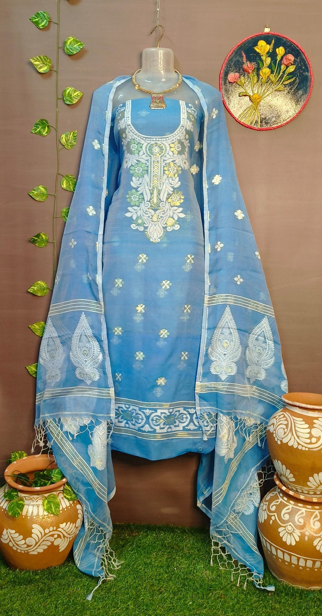 Woven Jamdani Kurta Dupatta Sets Without Unstitched - Rebistore