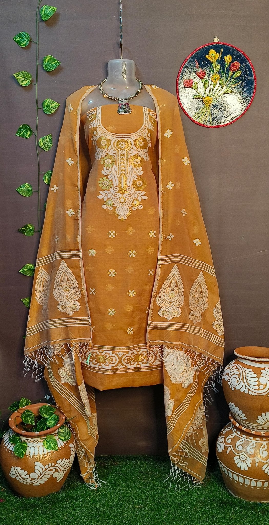 Woven Jamdani Kurta Dupatta Sets Without Unstitched - Rebistore