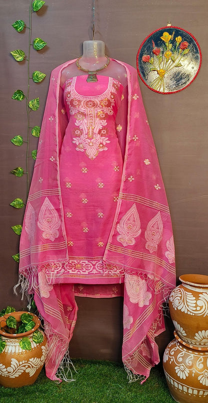 Woven Jamdani Kurta Dupatta Sets Without Unstitched - Rebistore