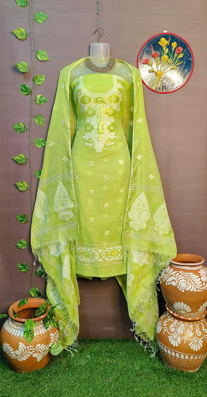 Woven Jamdani Kurta Dupatta Sets Without Unstitched - Rebistore