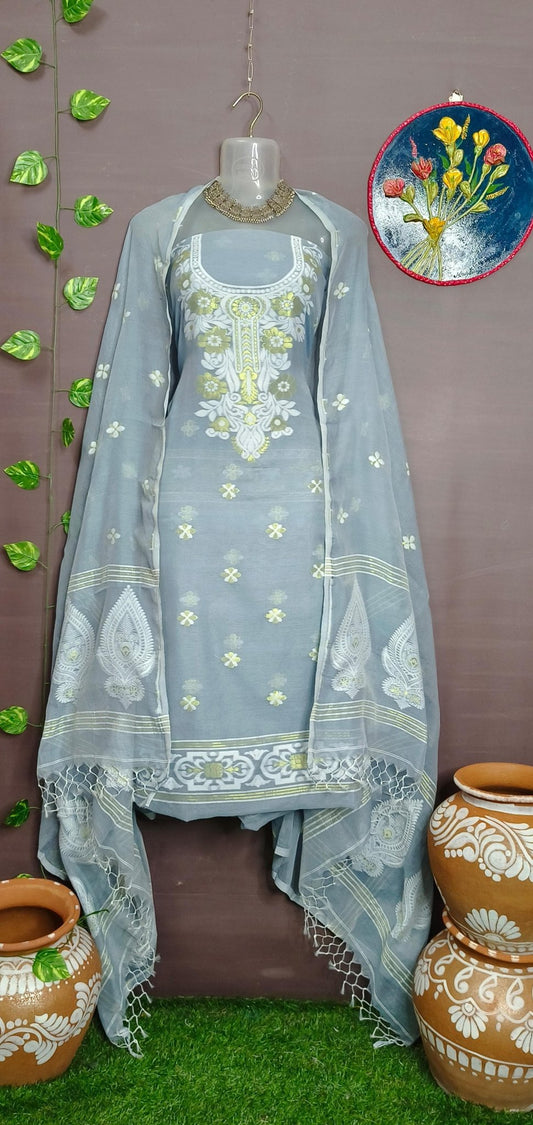 Woven Jamdani Kurta Dupatta Sets Without Unstitched - Rebistore