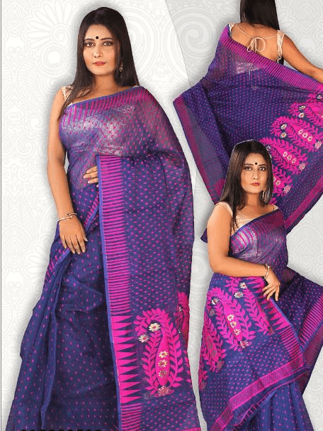 Woven Jamdani Saree Color Blue - Rebistore