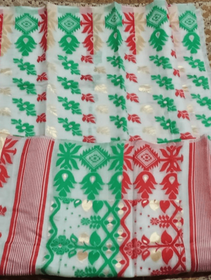 Woven Jamdani Saree Color White - Rebistore