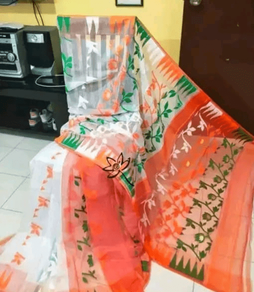 Woven Jamdani Saree Color White - Rebistore