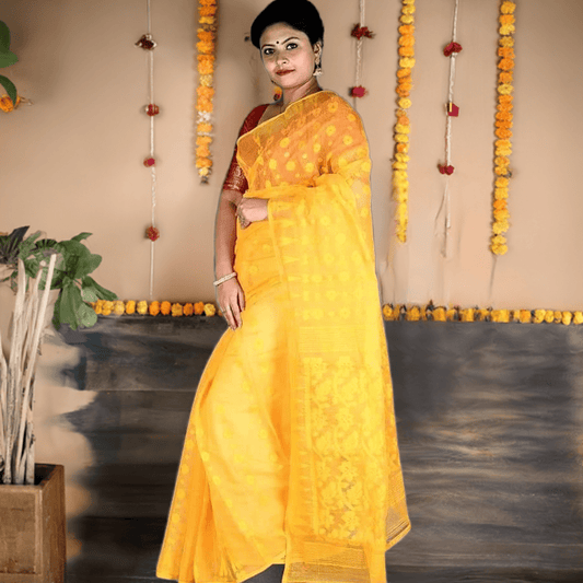 Woven Jamdani Saree Color Yellow - Rebistore