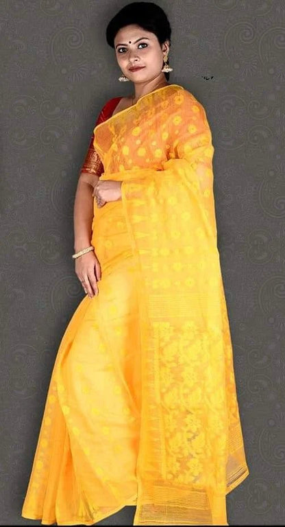 Woven Jamdani Saree Color Yellow - Rebistore