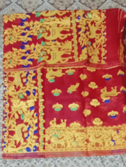 Woven Jamdani Saree Color Yellow Red - Rebistore