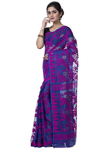 Woven Soft Dhakai Jamdani Saree Cotton Silk Color Blue - Rebistore