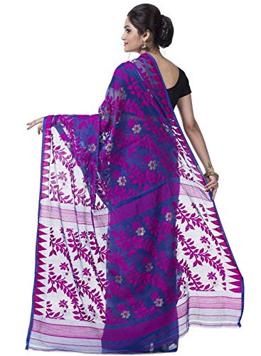 Woven Soft Dhakai Jamdani Saree Cotton Silk Color Blue - Rebistore